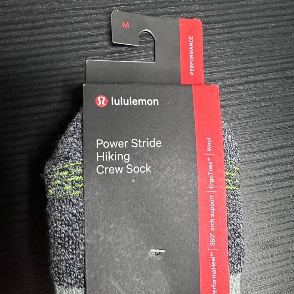 Lululemon Men's Power Stride Hiking Crew Socks NWT Size L (Black/Yellow) - Picture 3 of 11